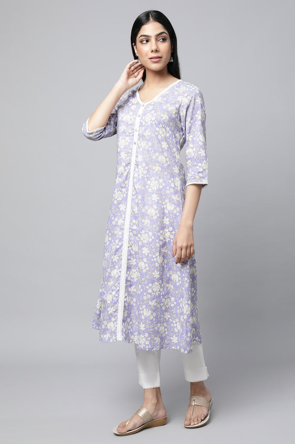 Lavender Floral Printed kurta & Pants Set