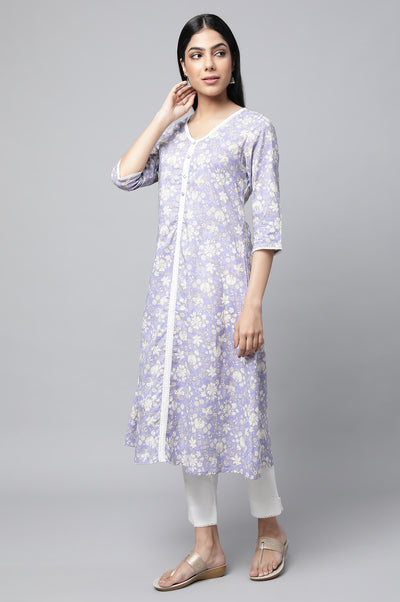 Lavender Floral Printed kurta & Pants Set