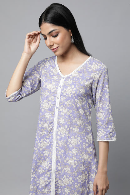 Lavender Floral Printed kurta &amp; Pants Set