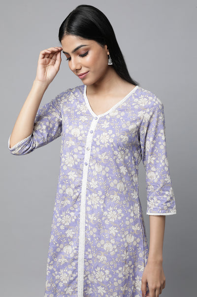 Lavender Floral Printed kurta & Pants Set