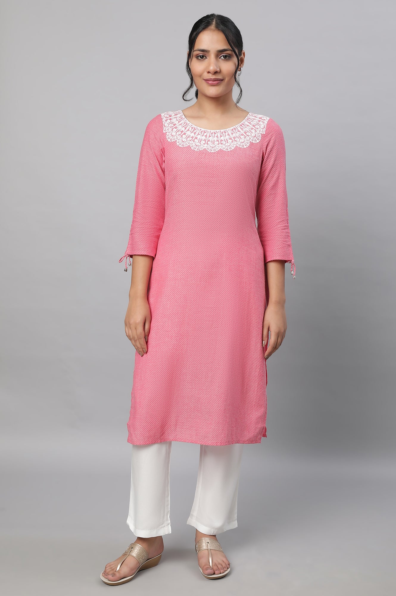 Pink Embroidered kurta &amp; Narrow Fit Palazzo