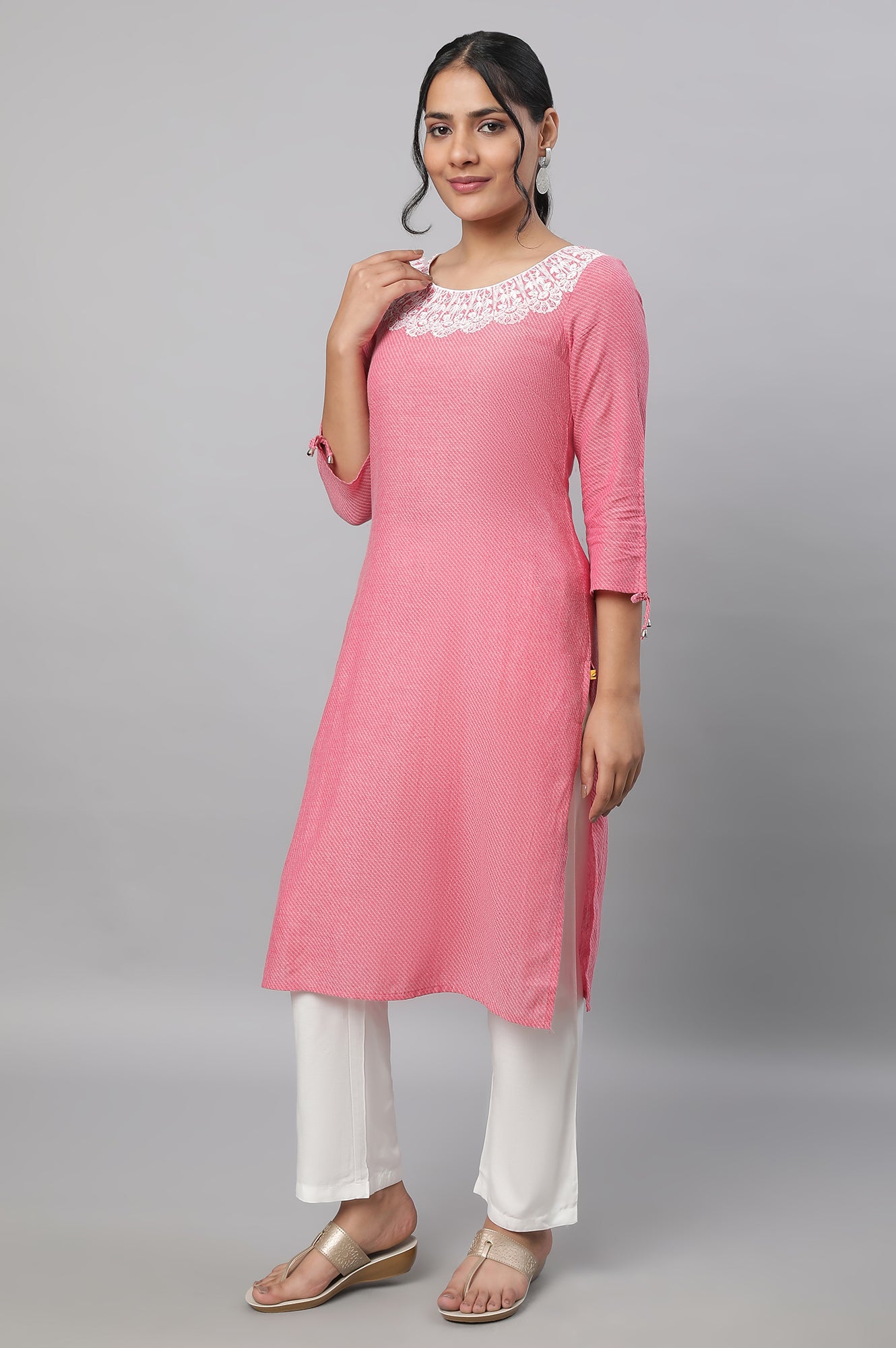 Pink Embroidered kurta &amp; Narrow Fit Palazzo