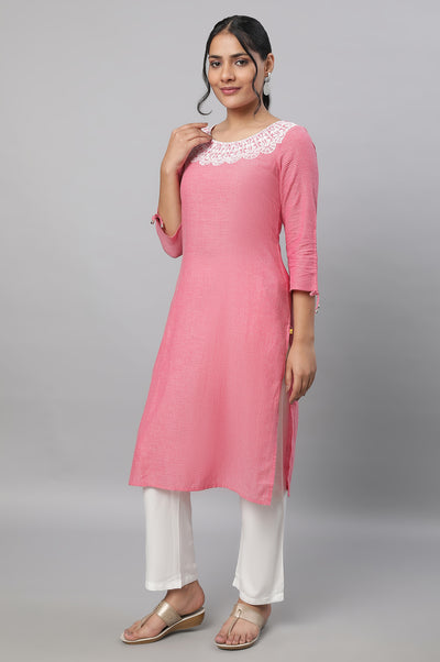 Pink Embroidered kurta & Narrow Fit Palazzo