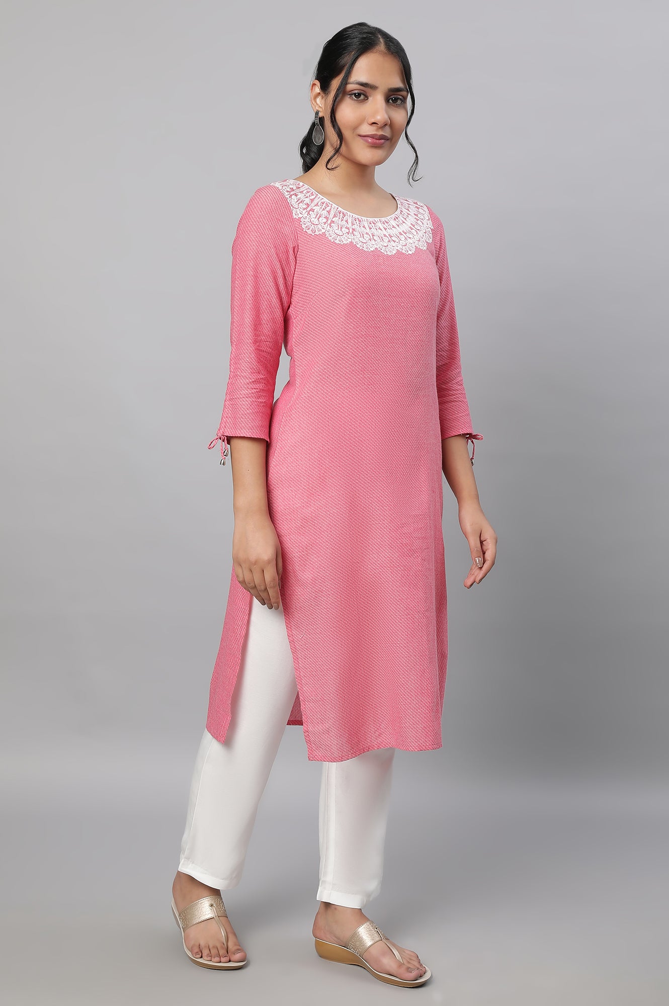 Pink Embroidered kurta &amp; Narrow Fit Palazzo