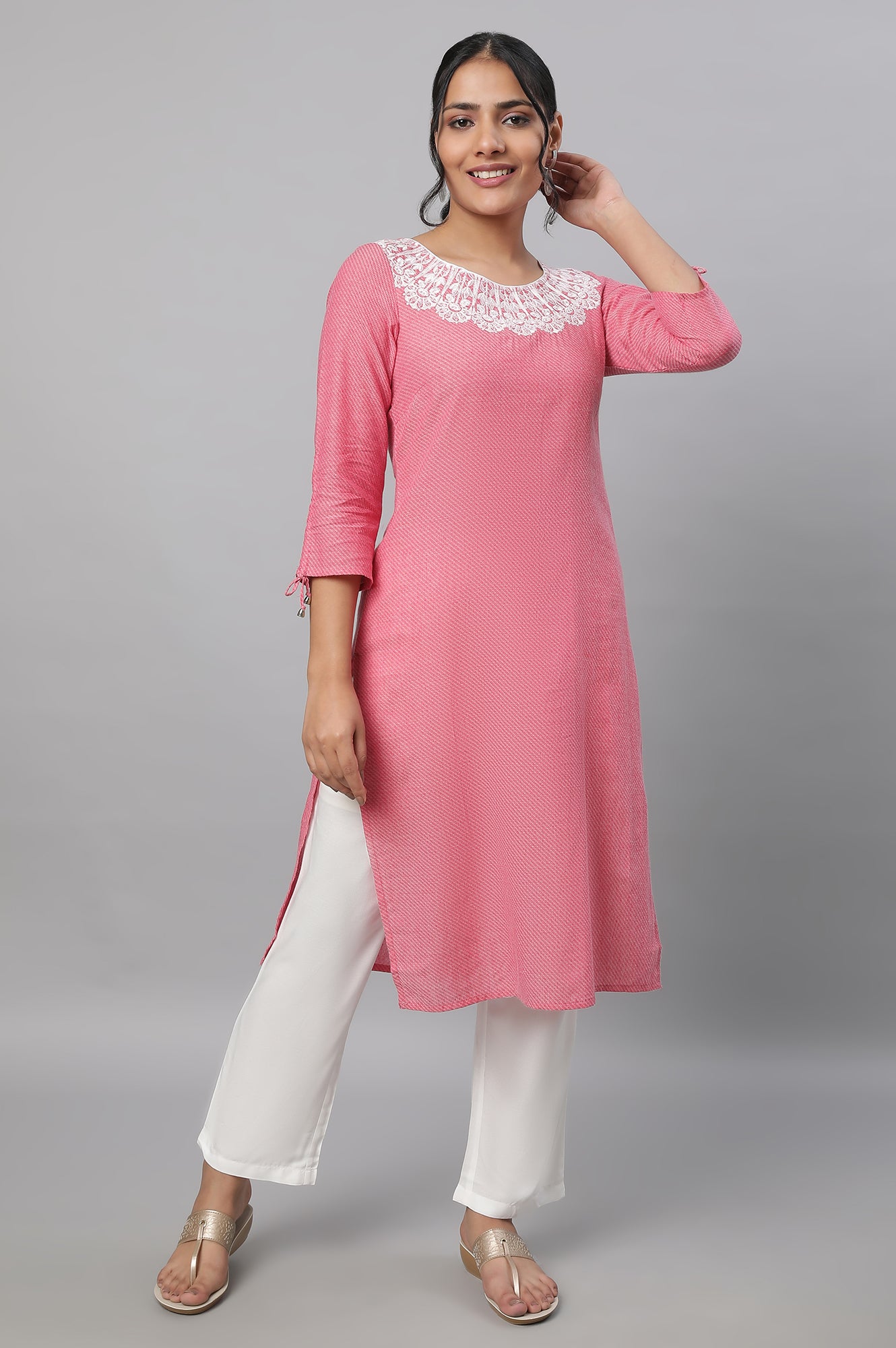 Pink Embroidered kurta &amp; Narrow Fit Palazzo