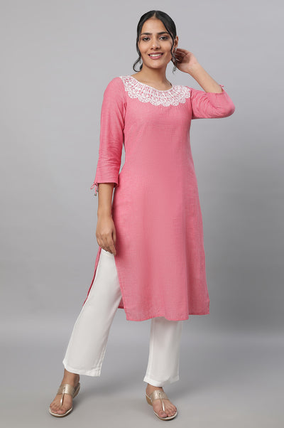 Pink Embroidered kurta & Narrow Fit Palazzo