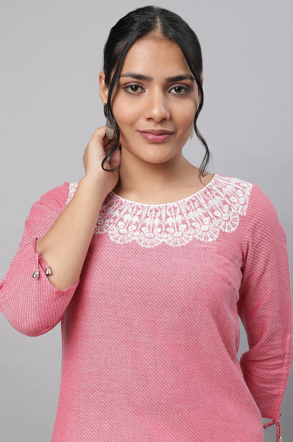 Pink Embroidered kurta &amp; Narrow Fit Palazzo