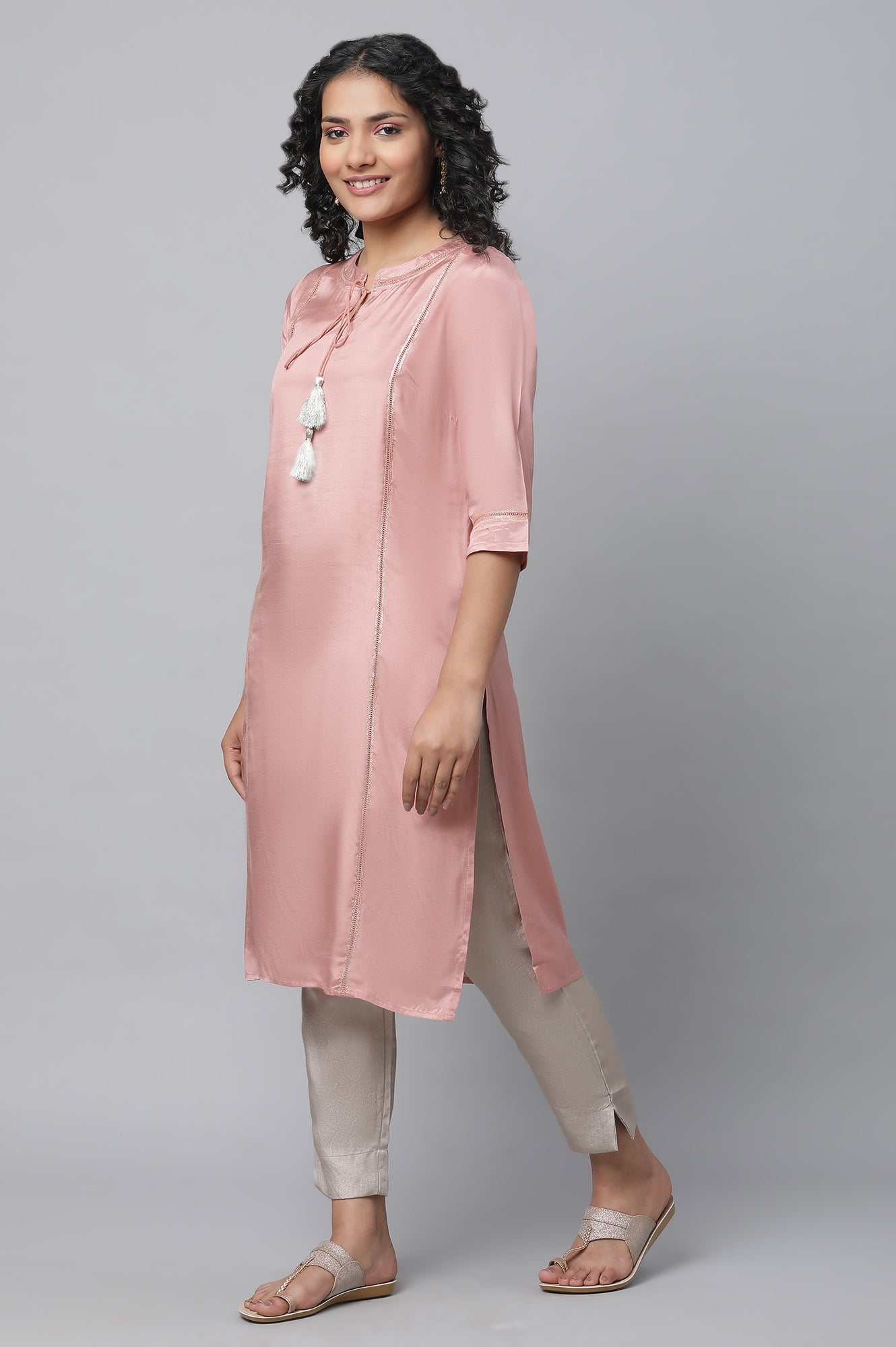 Pink Shantung kurta, Pants &amp; Dupatta Set