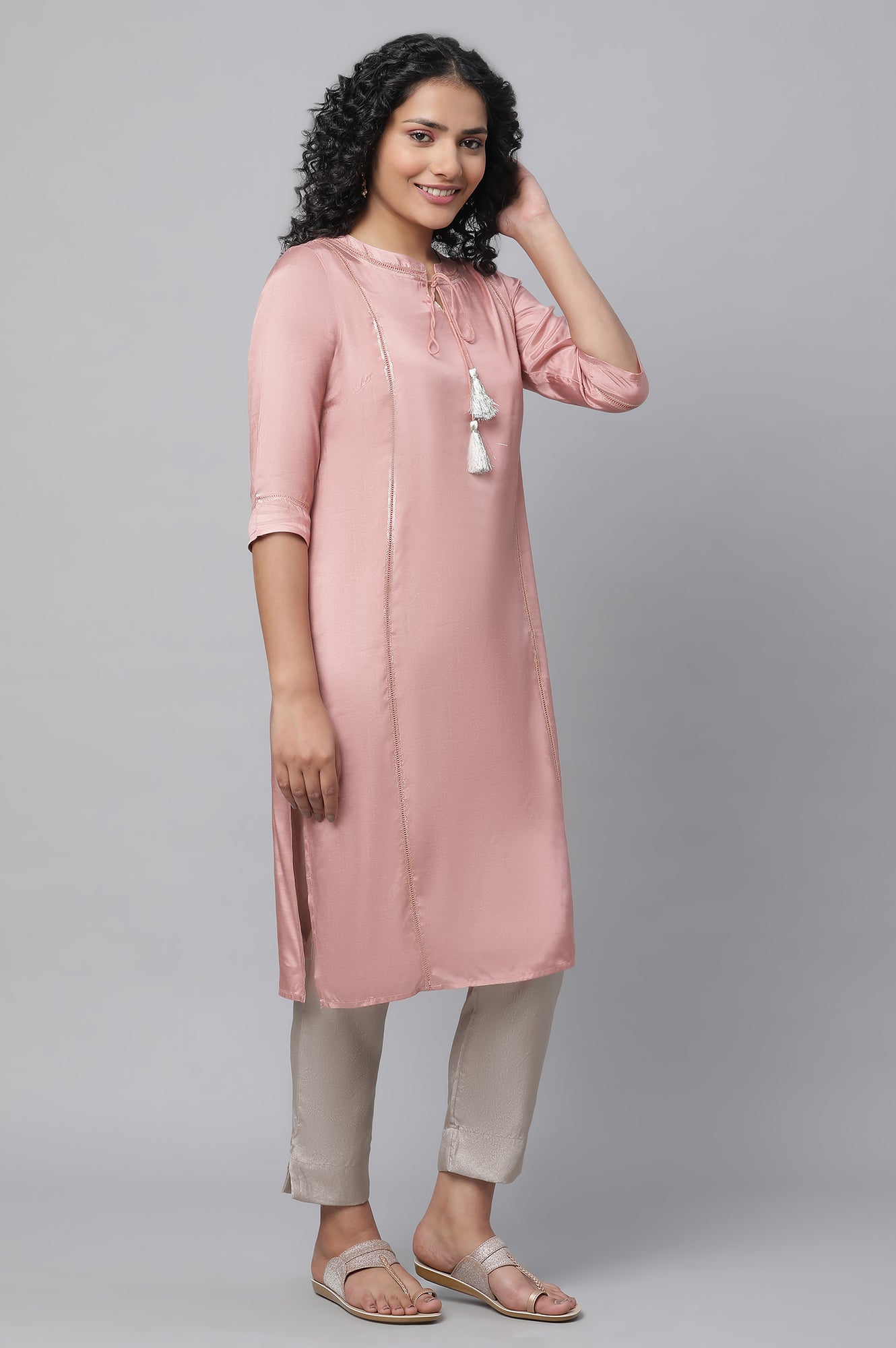 Pink Shantung kurta, Pants &amp; Dupatta Set