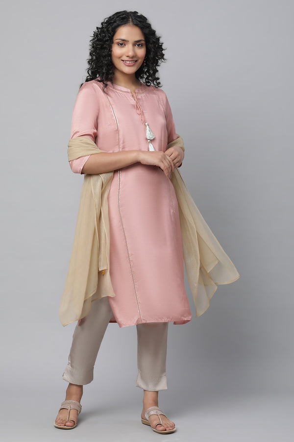 Pink Shantung kurta, Pants & Dupatta Set