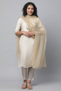 Off-White Shantung kurta, Pants &amp; Dupatta Set