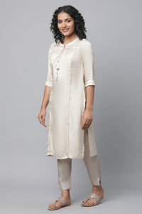 Off-White Shantung kurta, Pants &amp; Dupatta Set