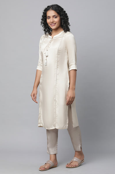 Off-White Shantung kurta, Pants & Dupatta Set