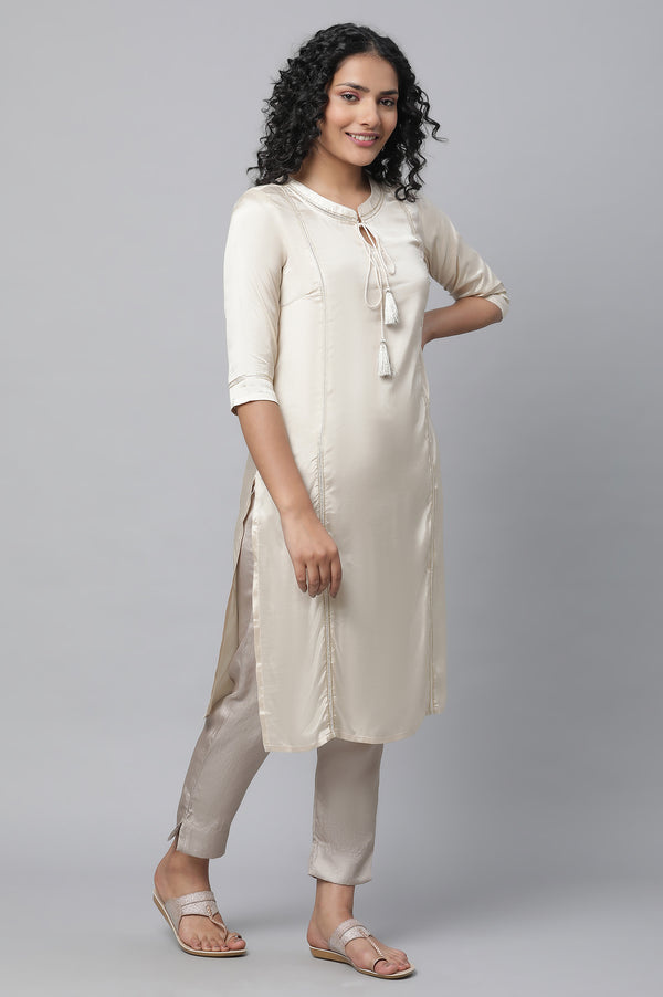 Off-White Shantung kurta, Pants & Dupatta Set