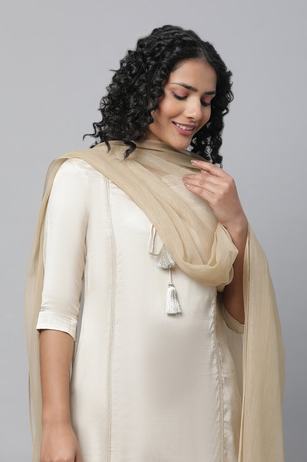 Off-White Shantung kurta, Pants & Dupatta Set