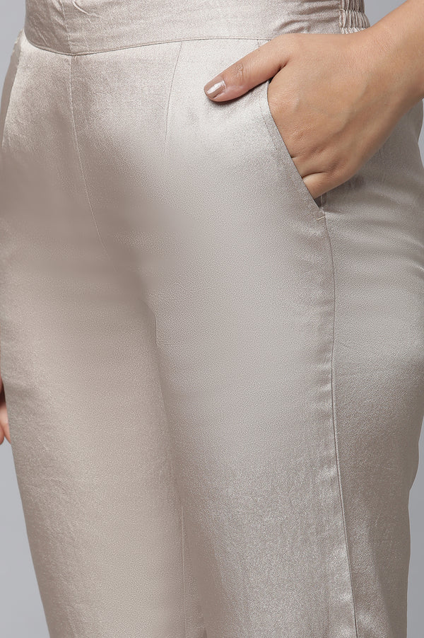 Off-White Shantung kurta, Pants & Dupatta Set