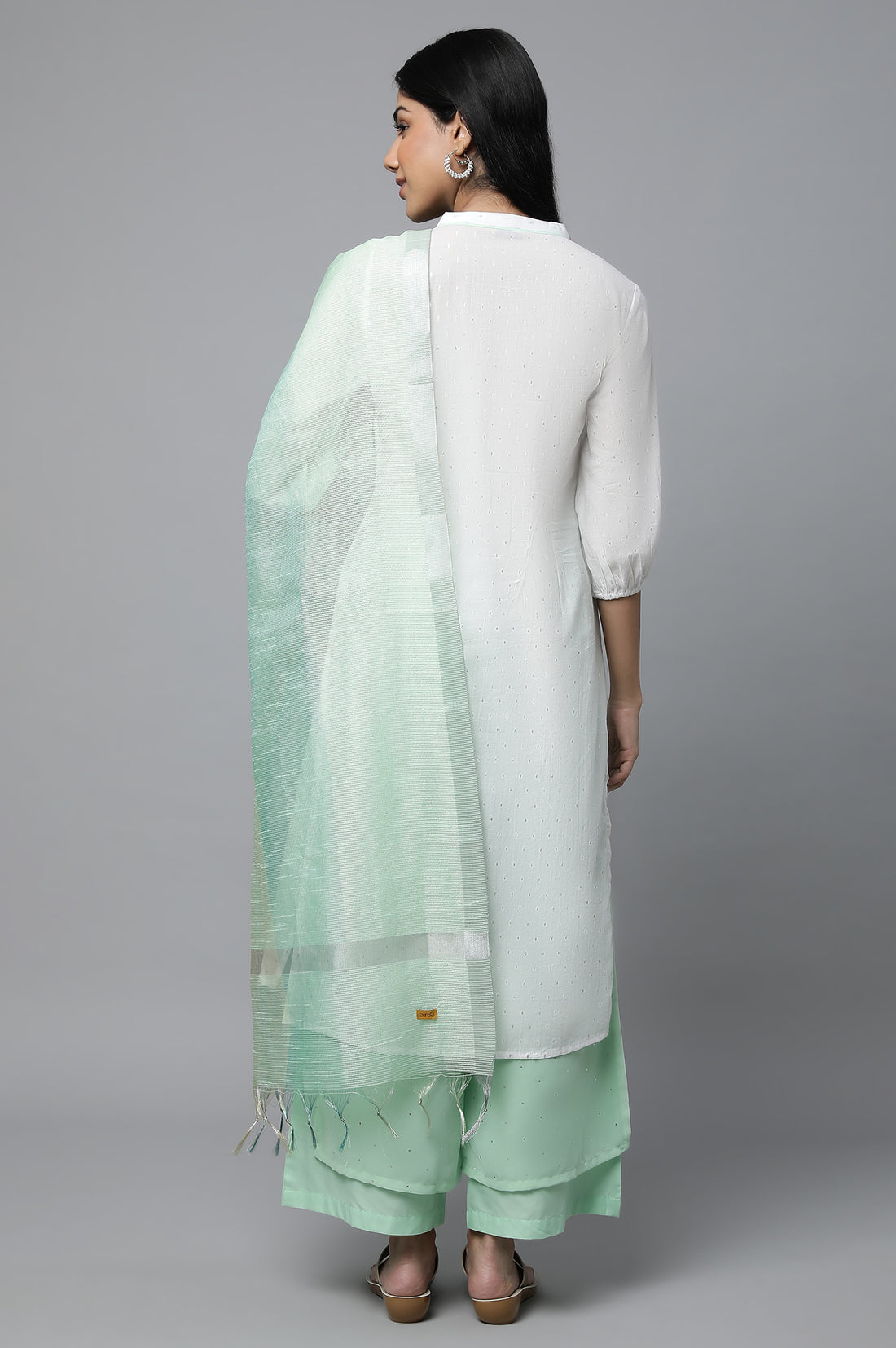 White Embroidered kurta with Palazzo &amp; Dupatta Set