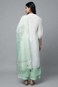 White Embroidered kurta with Palazzo &amp; Dupatta Set