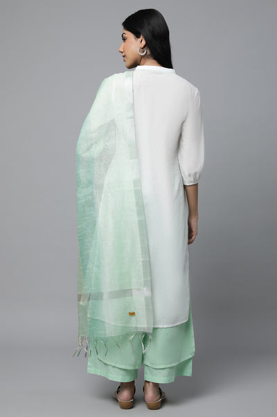White Embroidered kurta with Palazzo & Dupatta Set