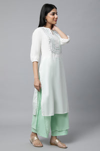 White Embroidered kurta with Palazzo &amp; Dupatta Set