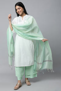 White Embroidered kurta with Palazzo &amp; Dupatta Set