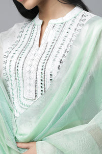 White Embroidered kurta with Palazzo &amp; Dupatta Set