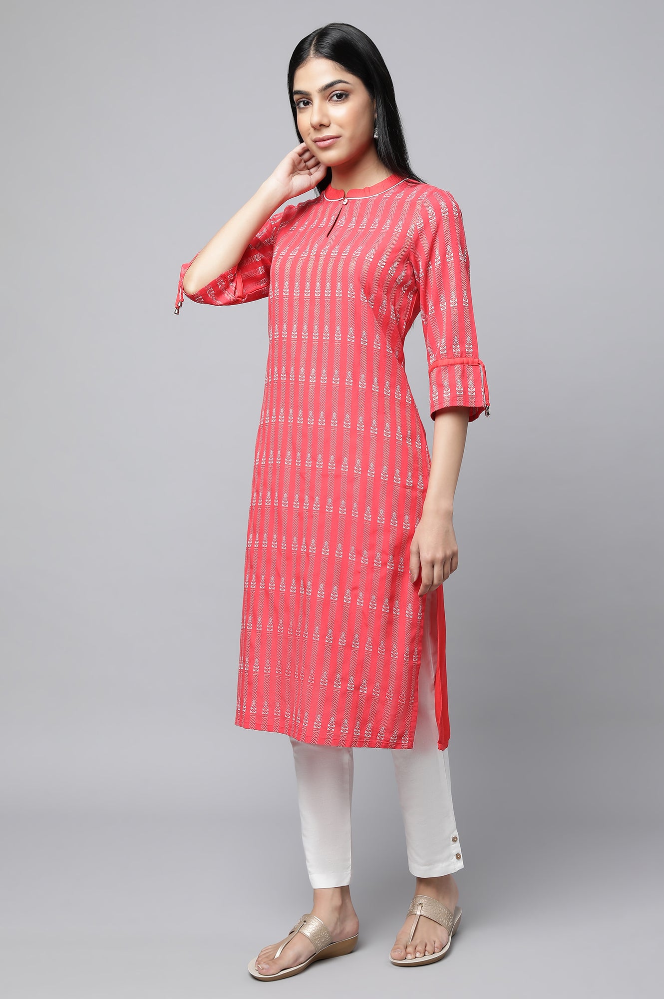 Pink Printed kurta with Trousers Set