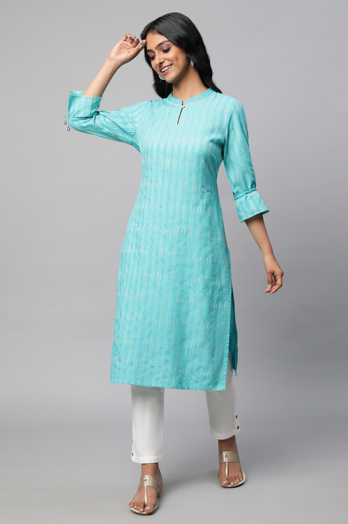 Green Geometric Print kurta Set