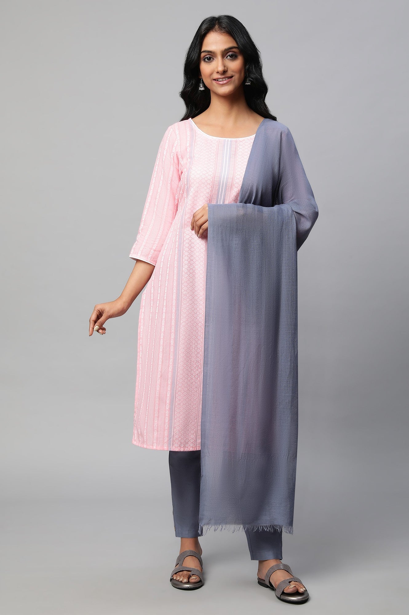 Pink Cotton Dobby kurta Set with Dupatta