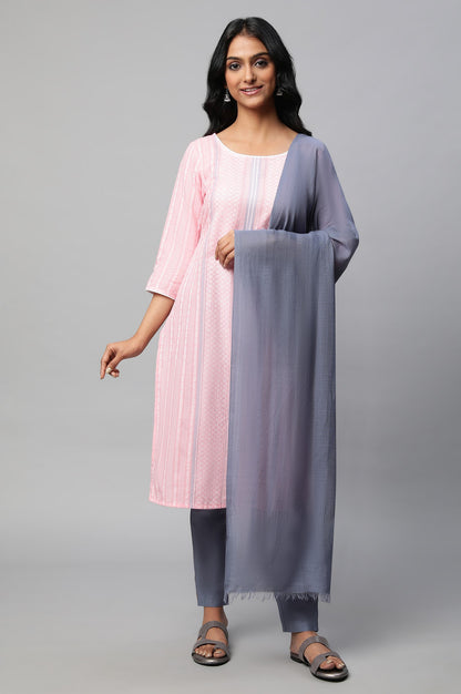 Pink Cotton Dobby kurta Set with Dupatta