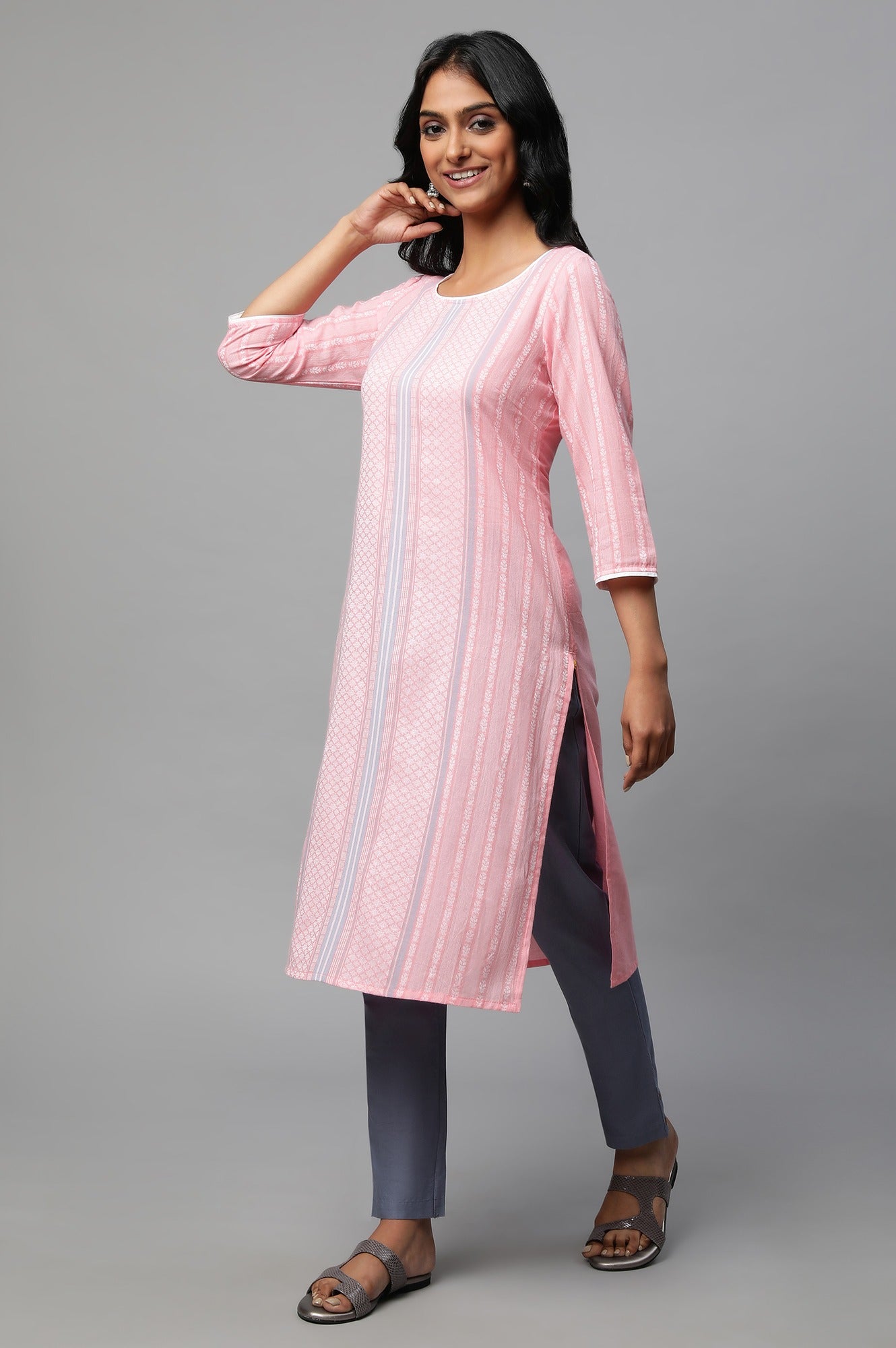 Pink Cotton Dobby kurta Set with Dupatta