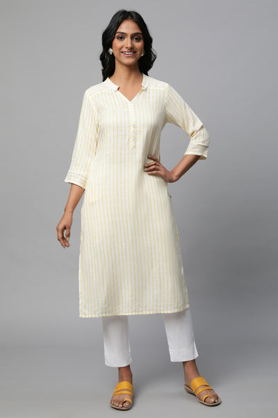 Yellow Stripe Print kurta Set