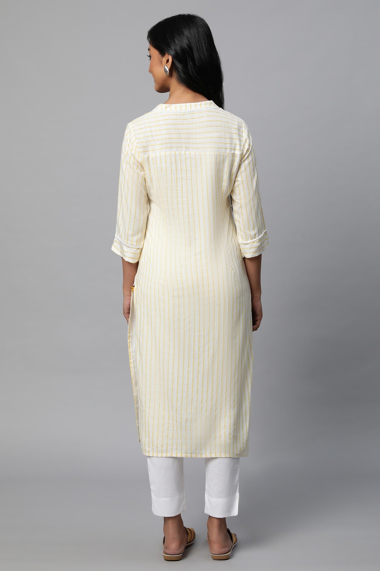 Yellow Stripe Print kurta Set