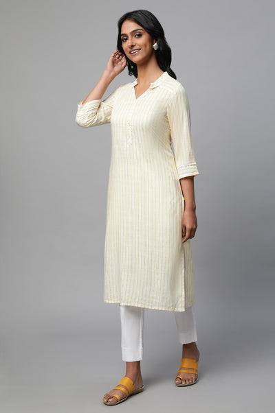 Yellow Stripe Print kurta Set