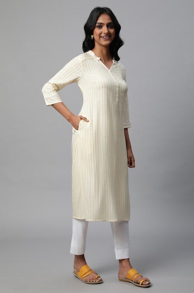Yellow Stripe Print kurta Set
