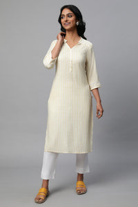 Yellow Stripe Print kurta Set