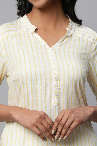 Yellow Stripe Print kurta Set