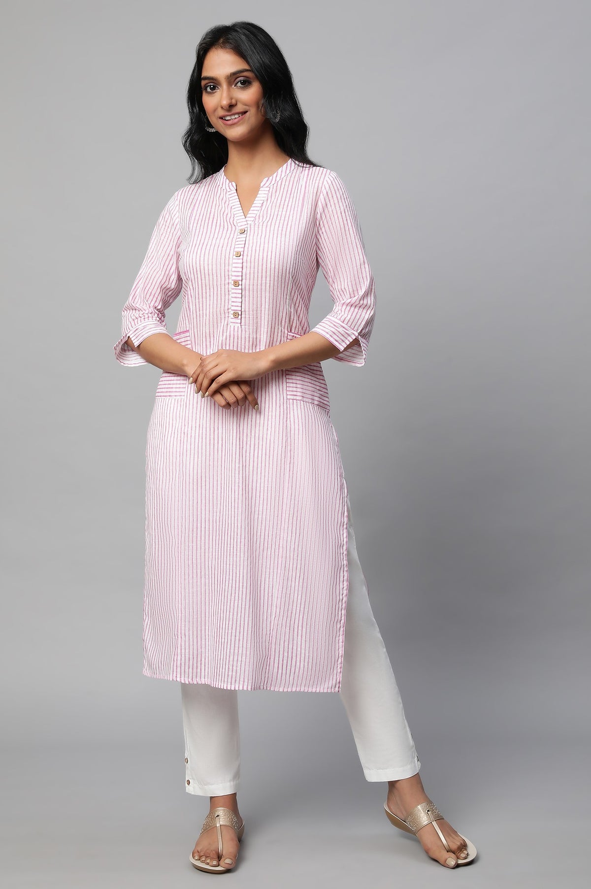 Purple Stripe Print kurta Set - XS