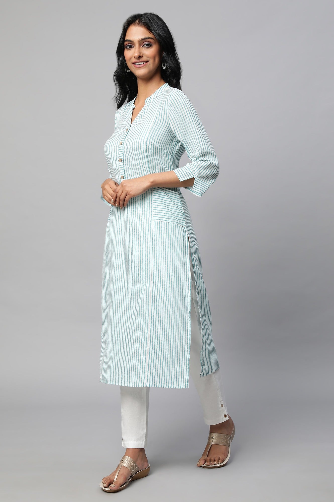 Green Stripe Print kurta Set