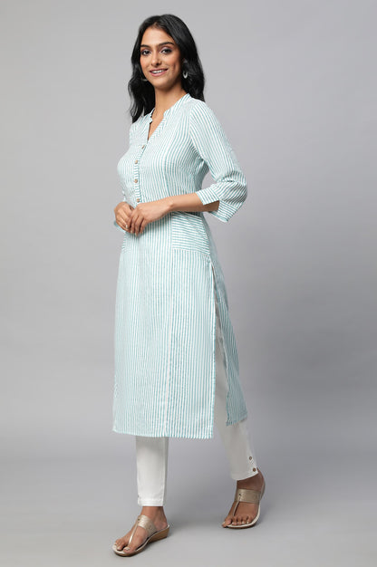 Green Stripe Print kurta Set