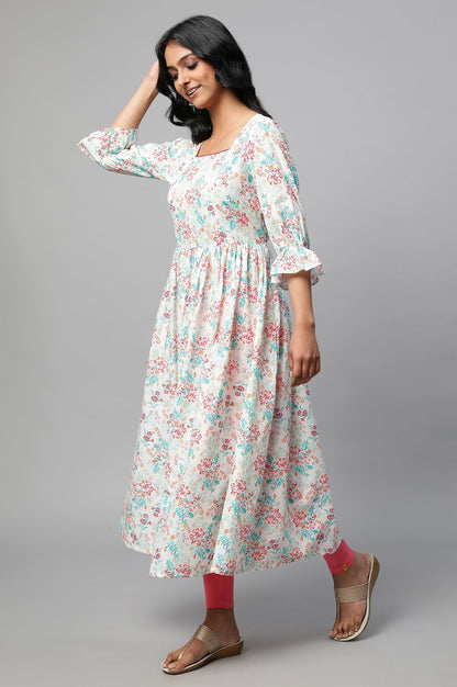 Peach Floral Printed A-line kurta Set