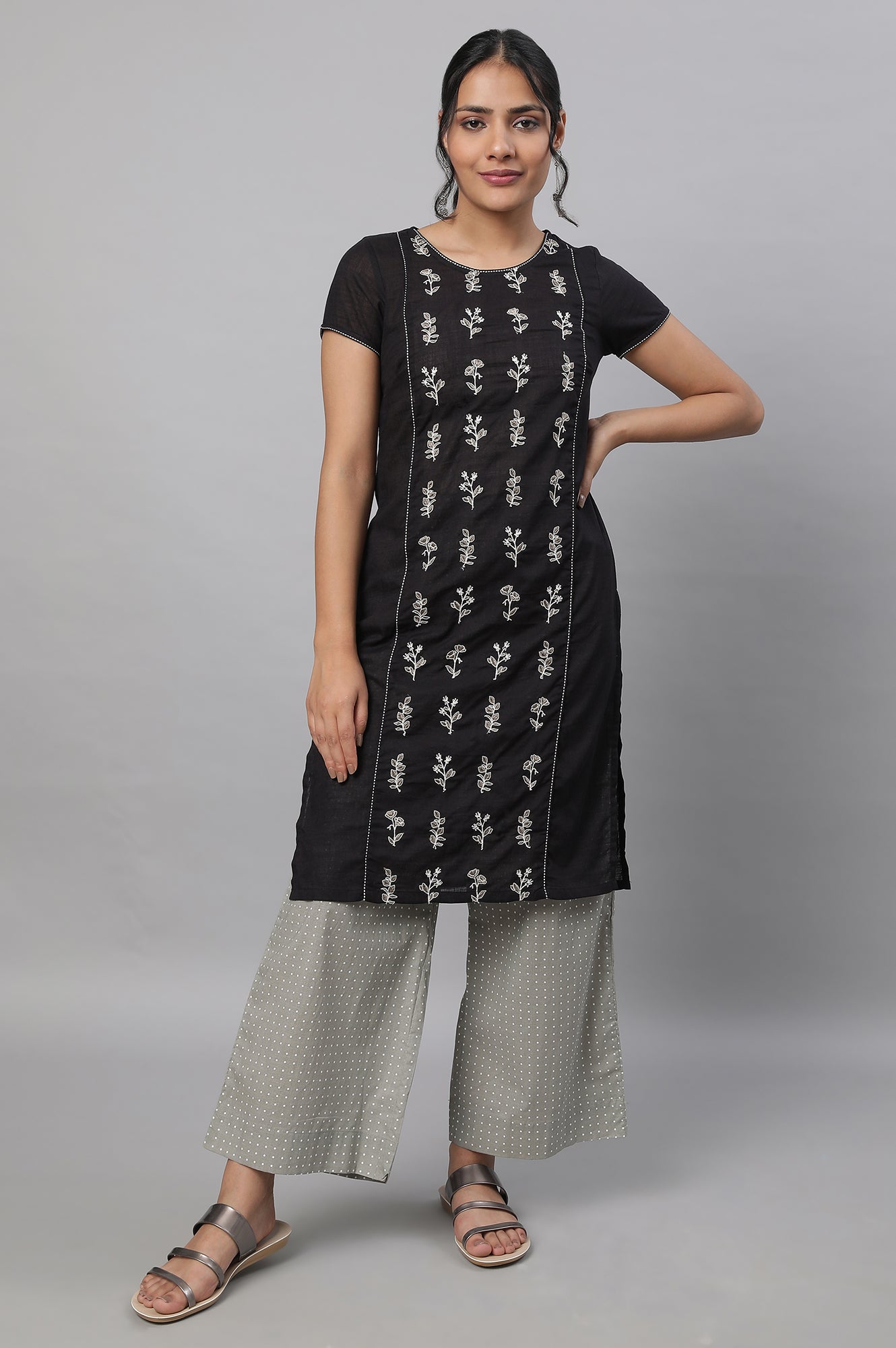 Black Embroidered kurta &amp; Palazzo Set