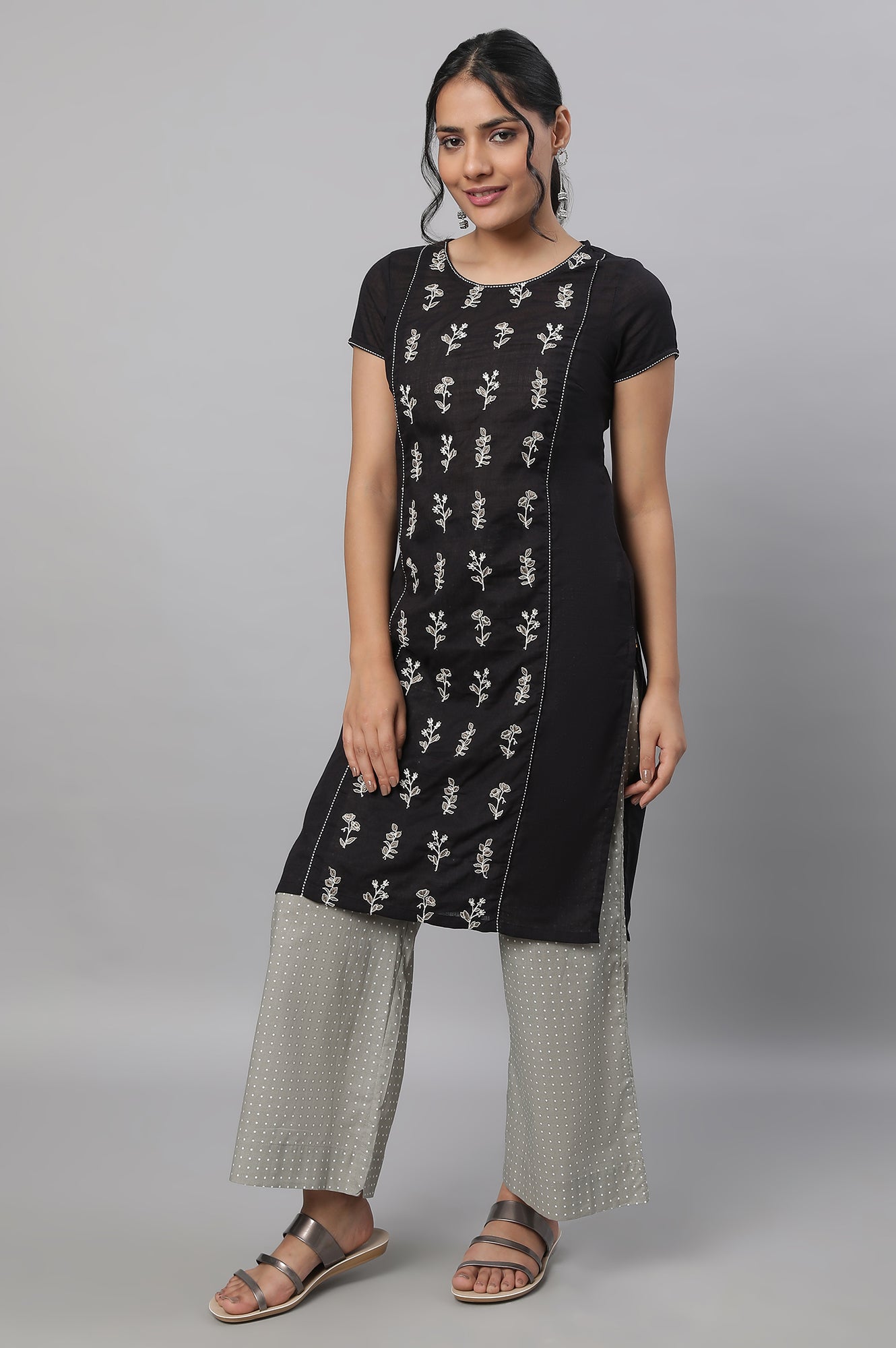 Black Embroidered kurta &amp; Palazzo Set