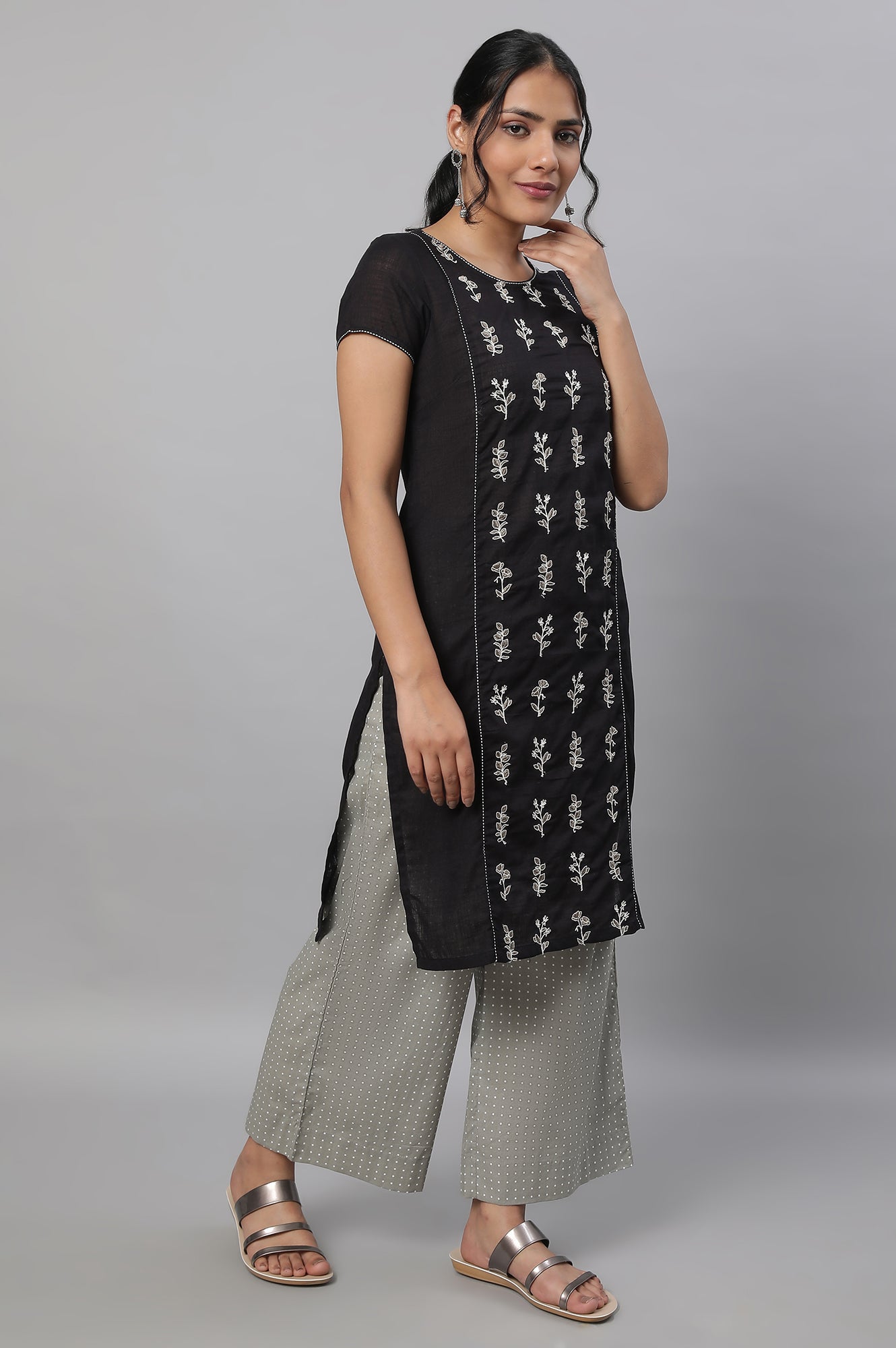 Black Embroidered kurta &amp; Palazzo Set