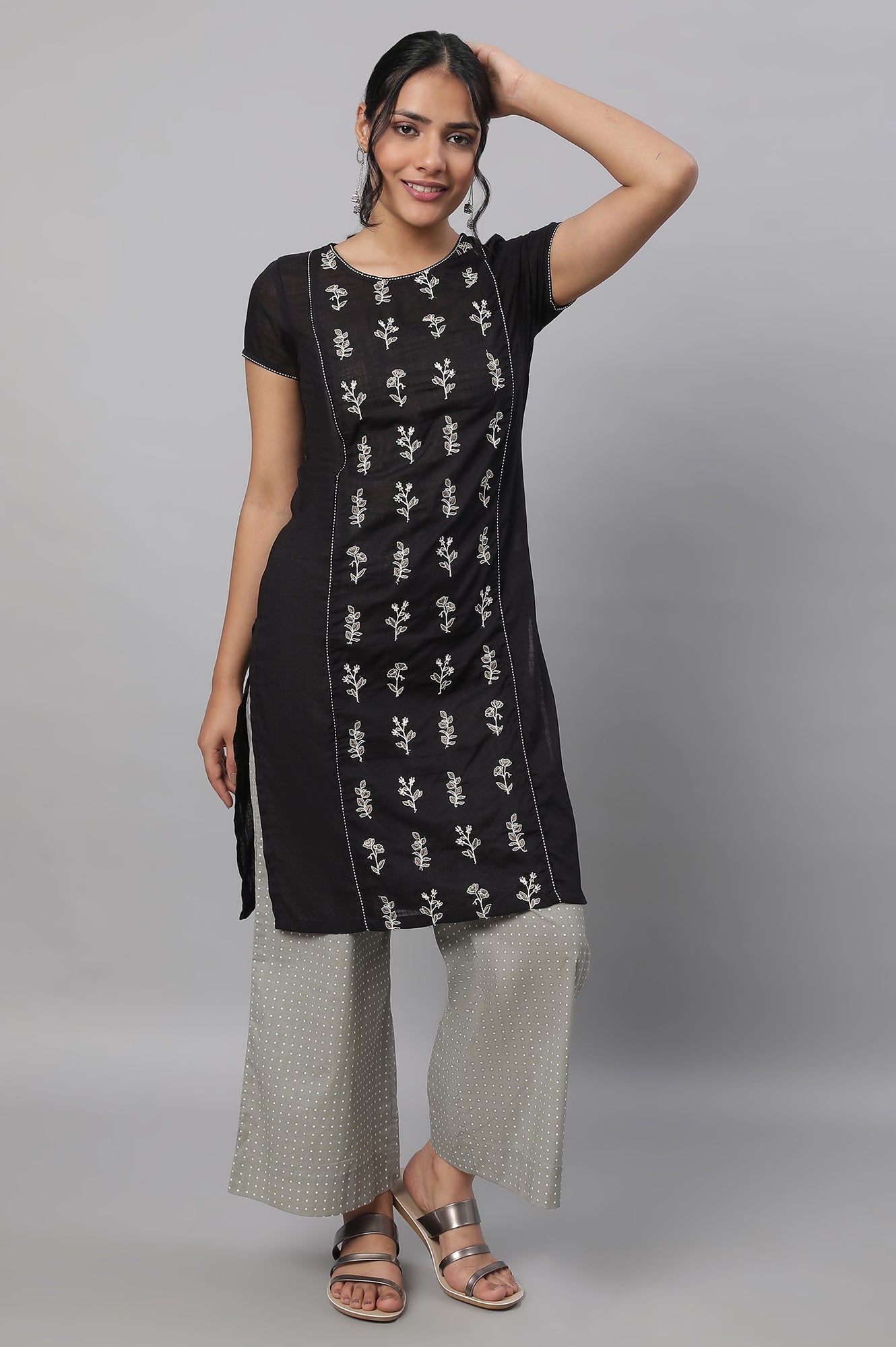 Black Embroidered kurta &amp; Palazzo Set