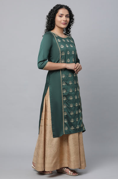 Green Embroidered kurta, Skirt & Dupatta Set