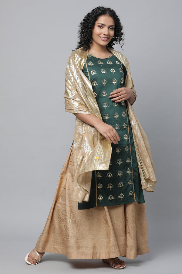 Green Embroidered kurta, Skirt & Dupatta Set