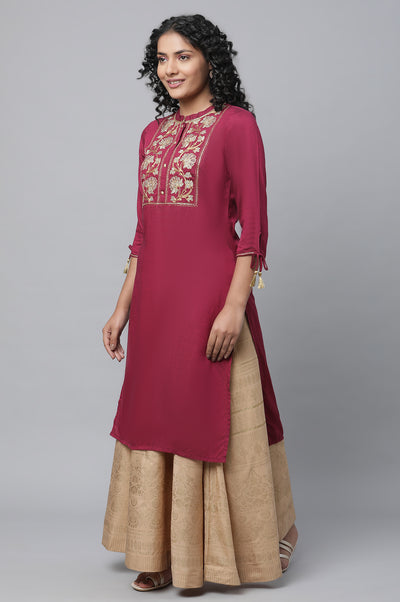 Pink Embroidered kurta, Skirt & Dupatta Set