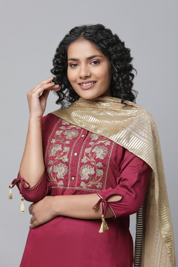 Pink Embroidered kurta, Skirt & Dupatta Set