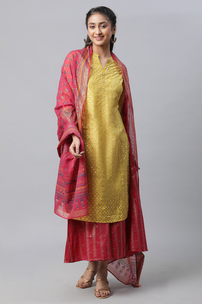 Yellow Foil Printed kurta, Culottes &amp; Dupatta